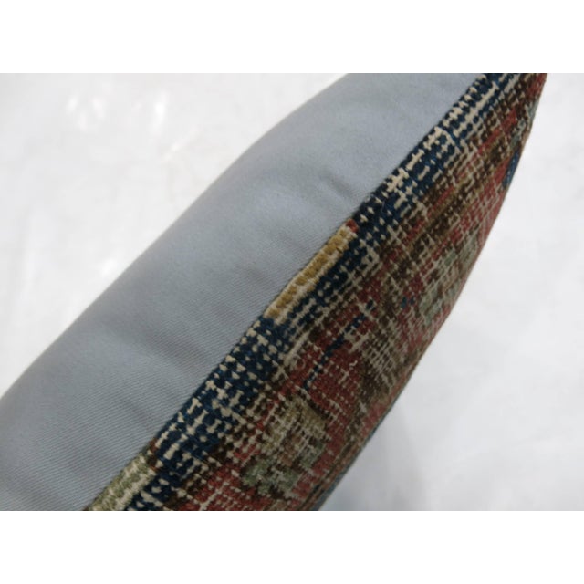 Persian Zabihi Collection Blue Border Tabriz Rug Pillow For Sale - Image 3 of 5