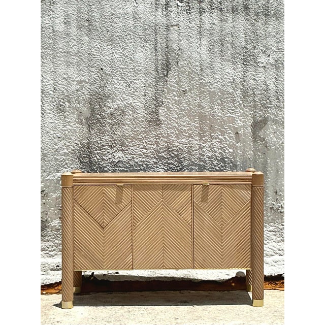 Vintage Boho Chevron Rattan Credenza For Sale - Image 9 of 12