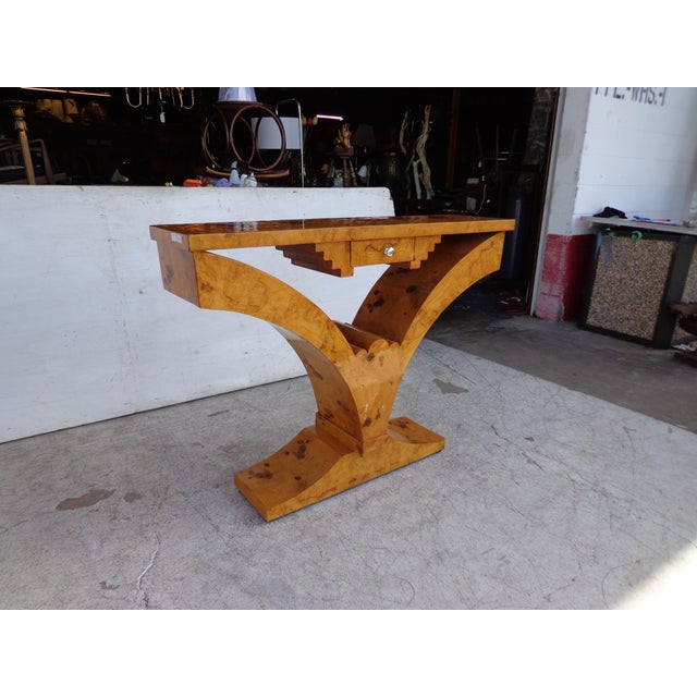 Art Deco Art Deco Style Burlwood Pedestal Console For Sale - Image 3 of 7