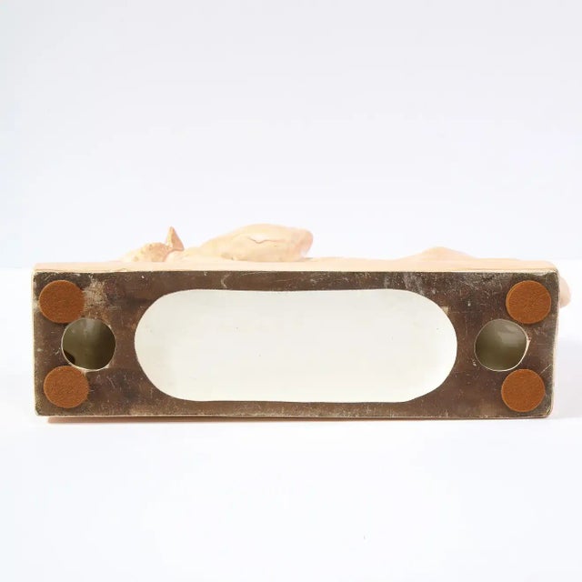 Art Deco Pale Terracotta Ceramic Sculpture of Stylized Pouncing Tiger For Sale - Image 4 of 13