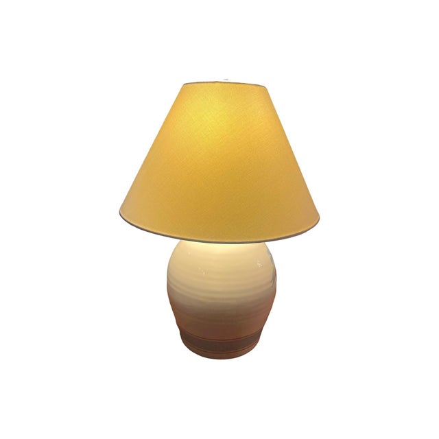 Vintage Mid Century Modern Pair of 1970s Postmodern Ceramic Table Lamps Shades Boho Hand Thrown Studio Pottery For Sale - Image 4 of 10