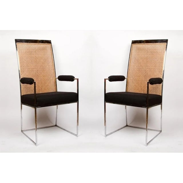 Thayer Coggin Milo Baughman Chrome & Cane Back Black Velvet Dining Chairs - Set of 6 For Sale - Image 4 of 7