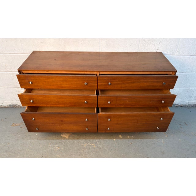 Brown Mid 20th Century Modern Walnut Dresser With Chrome Pulls For Sale - Image 8 of 11