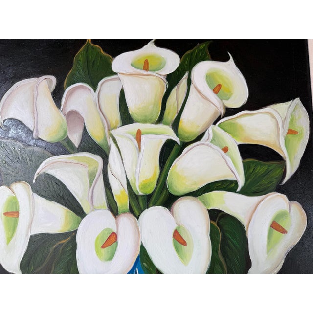 Vintage Graceli Mendoza Calla Lilies - Folk Art Oil on Board Painting, Wood Framed For Sale - Image 10 of 12