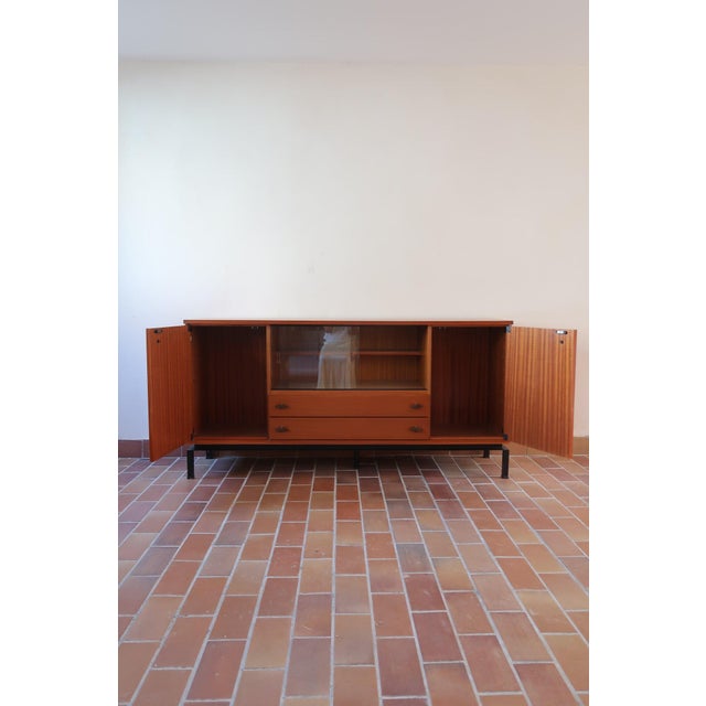 1960s Teak Sideboard with Glazed Centre by Marcel Gascoin for Alveole, France, 1960s For Sale - Image 5 of 18