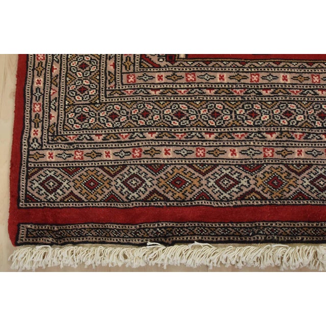 Red Bokhara Jaldar Rug 3′ X 5′ Red Wool Tribal Hand-Knotted Oriental Carpet For Sale - Image 8 of 11