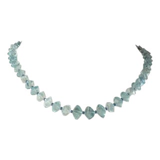1990s Cushion Cut Aquamarine and Sapphire Beaded Necklace by Deborah Lockhart Phillips For Sale