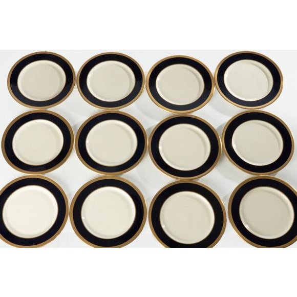 Set of 12 Gorham cobalt and gold rim plates. Wonderful set of plates that can be used for decorative purposes or saved for...