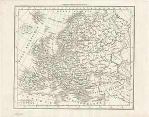 Small Antique Map of Europe, 1834