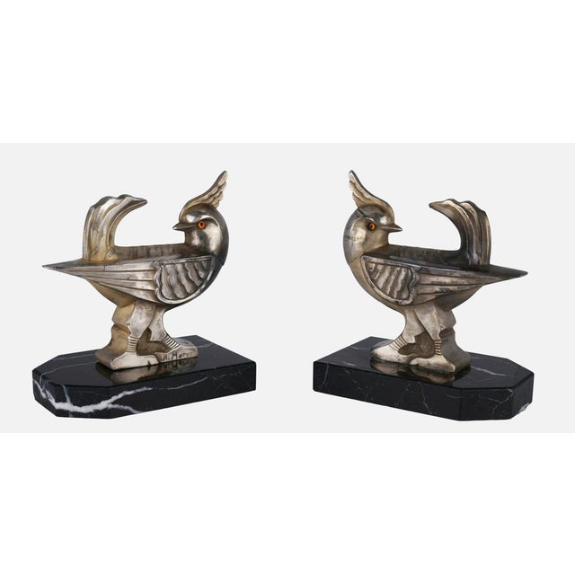 Bird-Shaped Bookends in Silver-Plated Cast Metal by H. Moreau, 1900s, Set of 2 For Sale - Image 3 of 9