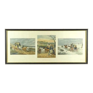 Pair of Bird Hunting English Lithographs and Triptych of a Travel Scenes 19thc For Sale