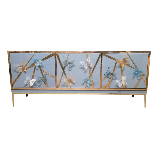 Birch Wood Sideboard with Murano Glass from Justfurnituress SRL For Sale