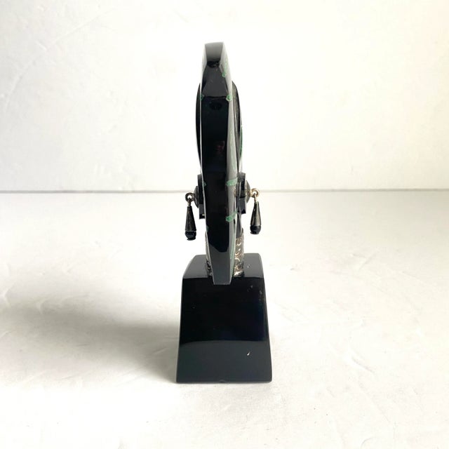 Taxco Mexico Onyx Warrior Statue Vintage Figurine Inlaid Mosaic Malachite Sterling Silver Accents 5.5” Tall For Sale - Image 6 of 10