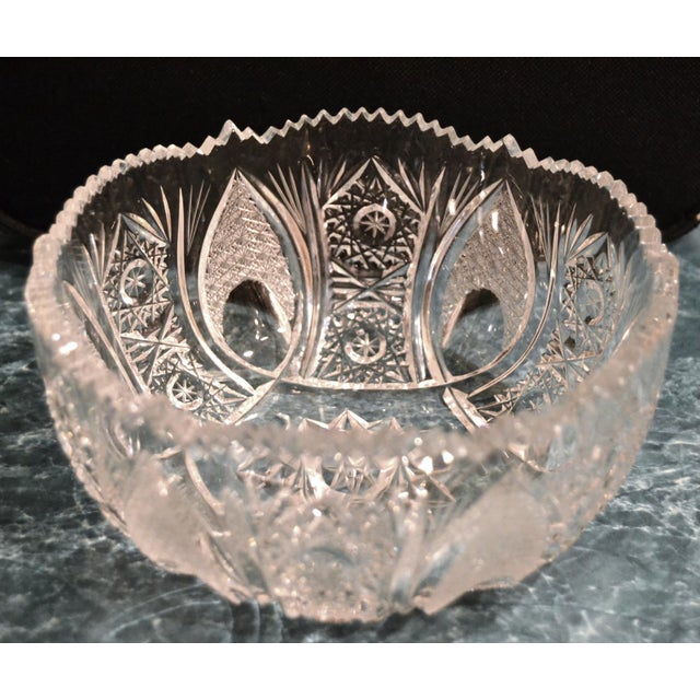 Glass Vintage Brilliant Cut Crystal Glass Bergen Style Bowl Art Deco Saw Tooth, Germany For Sale - Image 7 of 12