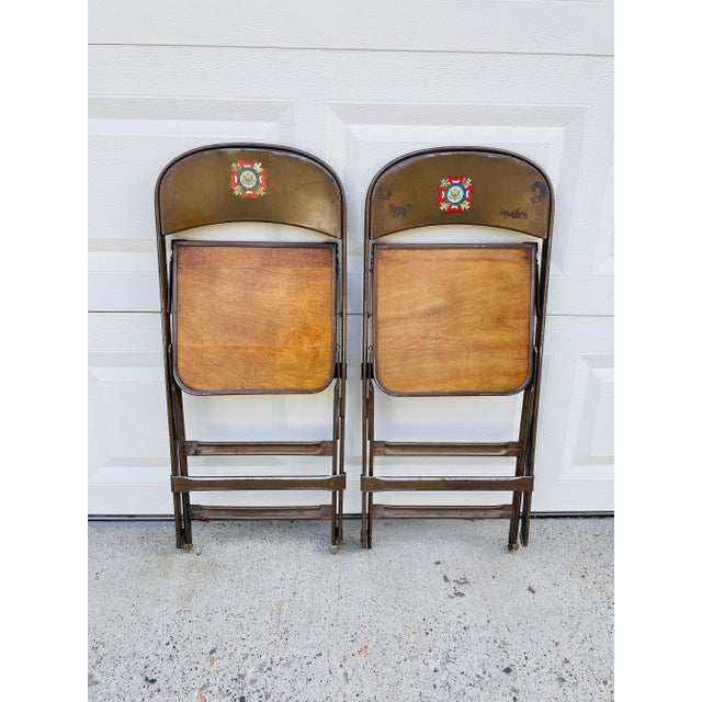 Vintage 1950s Industrial Metal Veterans of Foreign Wars Folding Chairs - Set of 2 For Sale - Image 11 of 12