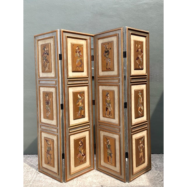 Vintage Painted Harlequin Wood Folding Screen For Sale - Image 4 of 18