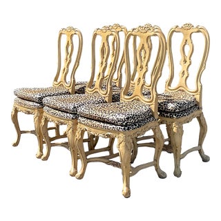 Vintage Regency French Provincial Tufted Leopard Dining Chairs - Set of 6 For Sale