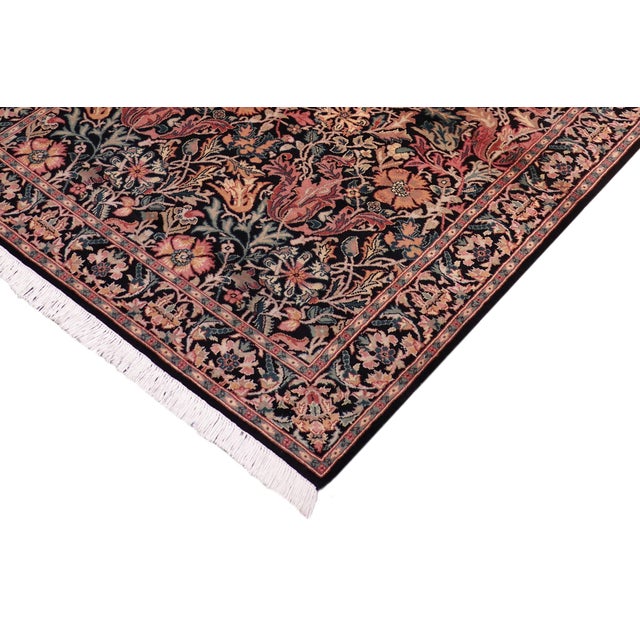 Shabby Chic 1990's Floral Gulshan Ayub Pak-Persian Black/Black Wool Rug - 4'8'' X 7'1'' For Sale - Image 3 of 9