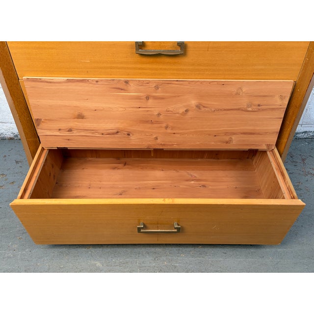 Unique Mid 20th Century High-Boy Dresser W/ Brass Hardware For Sale - Image 13 of 15