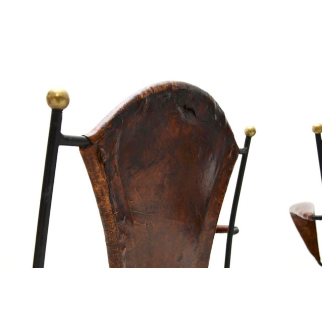 Vintage French Iron and Leather Armchairs, 1960s, Set of 2 For Sale - Image 10 of 11