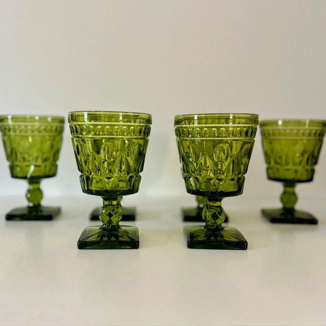 1970s Vintage Colony Glass Park Lane Green Water Goblets- Set of 6 For Sale - Image 11 of 12