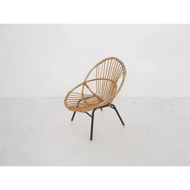 1950s Rattan & Metal Lounge Chair from Rohe Noordwolde, the Netherlands, 1950s For Sale - Image 5 of 10