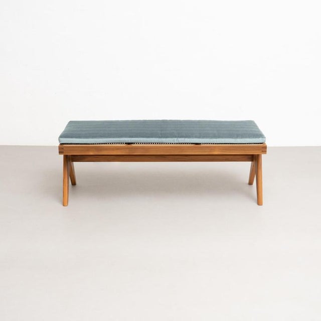 Civil Bench in Wood and Woven Viennese Cane with Cushion by P. Jeanneret for Cassina For Sale - Image 3 of 17