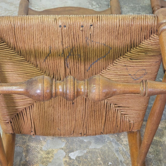 Set of 6 French Provincial Ladderback Dining Chairs With Rush Seats, Oak, Mid-Century For Sale - Image 17 of 18