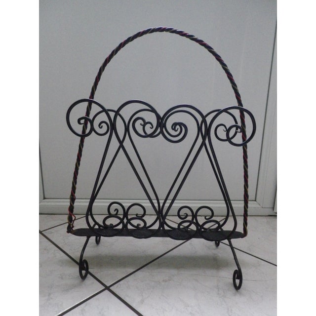 Magazine Racks in Wrought Iron, Wicker and Twisted Wire, France, 1960s-1970s, Set of 2 For Sale - Image 11 of 18