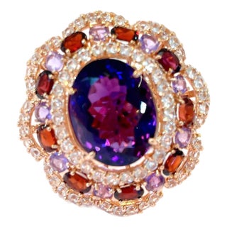 Bochic “Flamenco” Vintage Diamond, Amethyst & Fancy Gem Ring 18K Gold & Silver For Sale