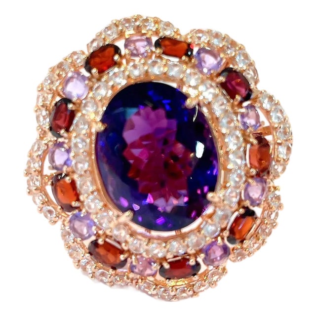 Bochic “Flamenco” Vintage Diamond, Amethyst & Fancy Gem Ring 18K Gold & Silver For Sale