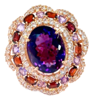 Bochic “Flamenco” Vintage Diamond, Amethyst & Fancy Gem Ring 18K Gold & Silver