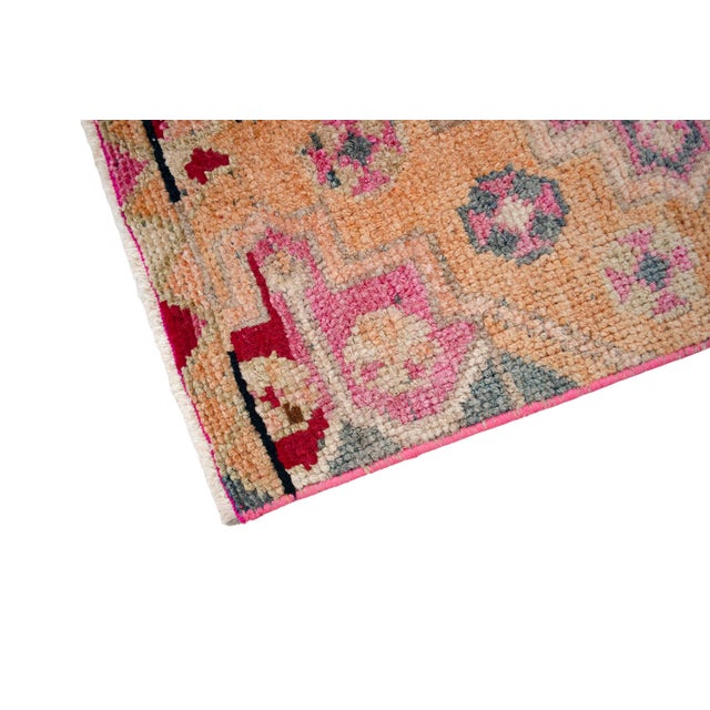 1960s Runner Rug Turkish Hand-Knotted Rug Pink Hallway Decor Kitchen Runner 3x12 Ft Approx For Sale - Image 11 of 16