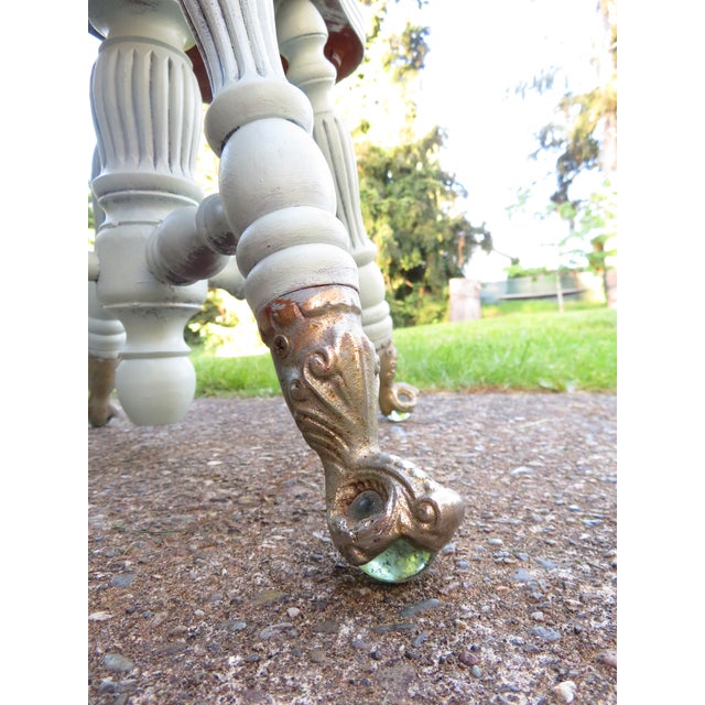Late 19th Century Antique Painted High Back Piano Stool W/ Nautical Glass Claw Feet For Sale - Image 5 of 18