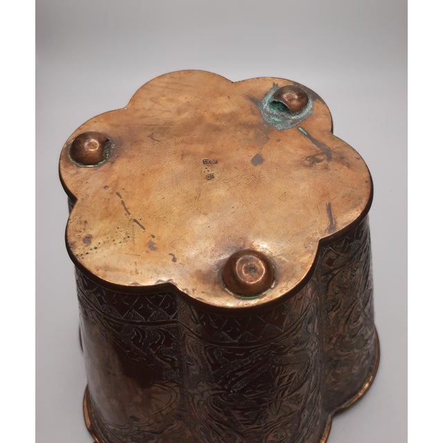19th C Repousse Copper Nepal Scallop Bucket For Sale - Image 14 of 15