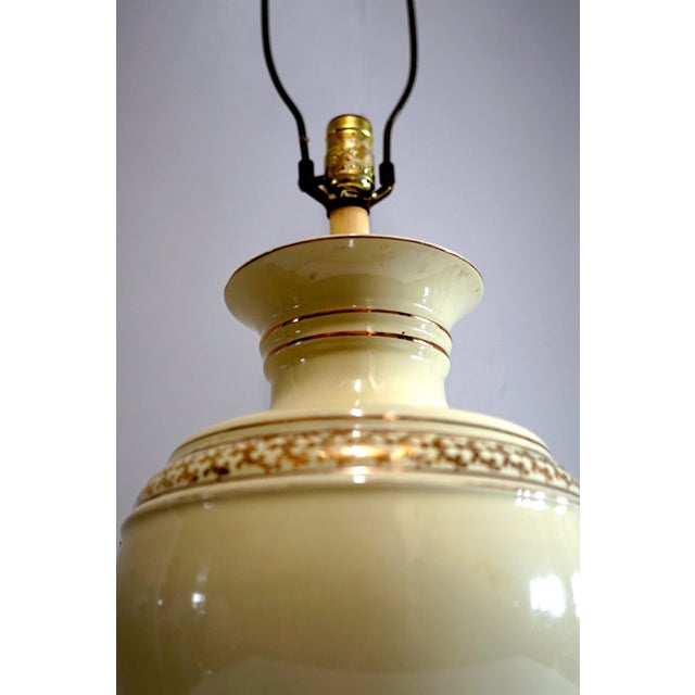 Gilt Porcelain Vintage Yellow Round Table Lamp For Sale In Los Angeles - Image 6 of 6
