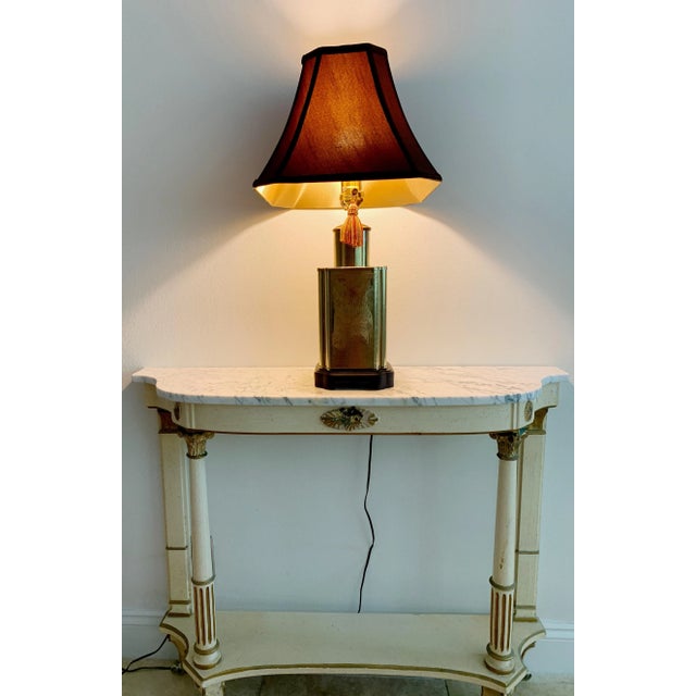 Vintage Chinoiserie Brass Tea Canister Table Lamp and Lampshade For Sale - Image 9 of 13