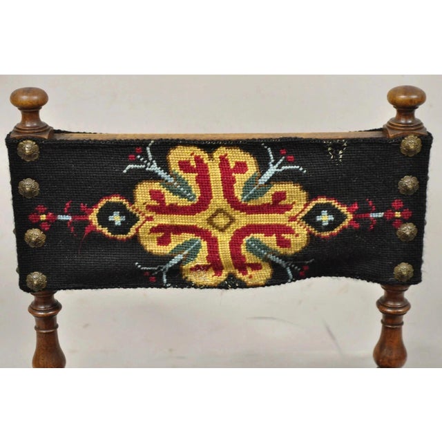 Antique Italian Renaissance Turn Carved Walnut Tapestry Small Childs Side Chair For Sale - Image 4 of 12
