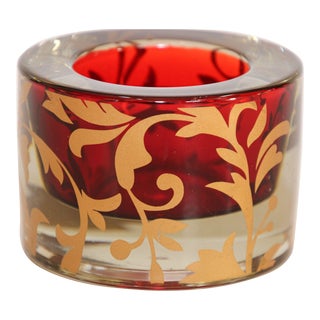 Luxe Moroccan Red and Gold Glass Votive Holder With 22 K Gold Moorish Floral Design For Sale