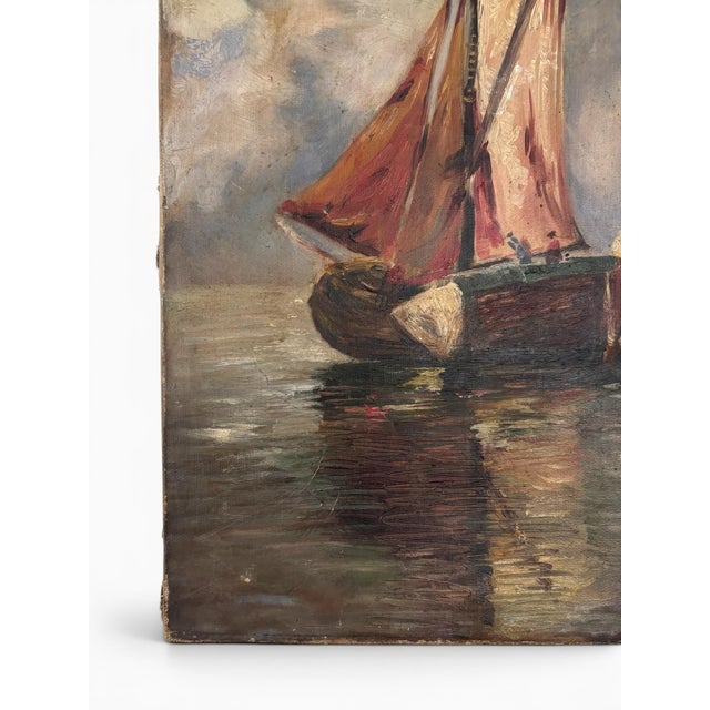 Antique English Maritime Oil Painting Circa Early 1900’s For Sale - Image 4 of 11