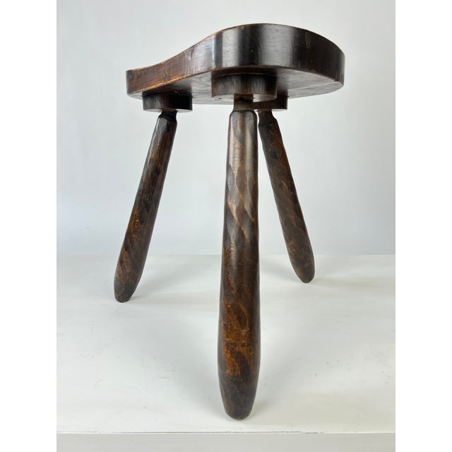 Vintage Brutalist Rustic Carved Wood Tripod Stool, France, 1930s For Sale - Image 11 of 12