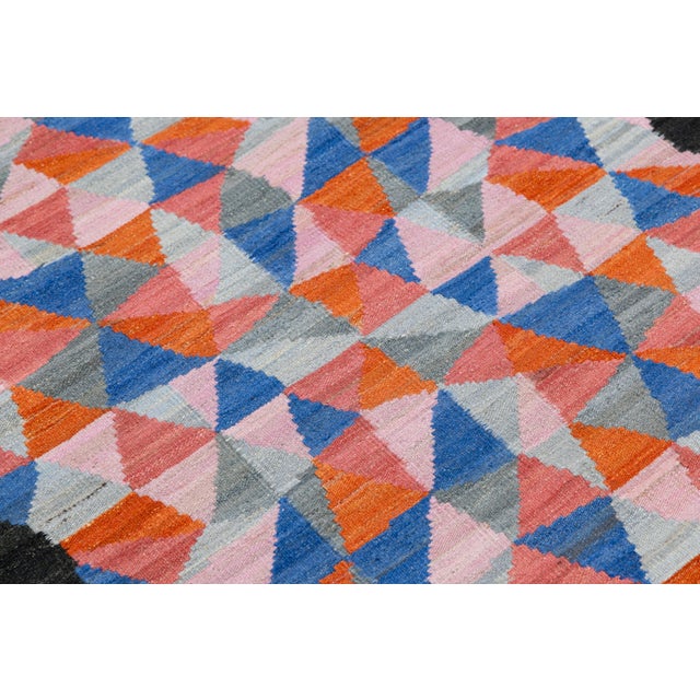 Pink Modern Abstract Geometric Flat-Weave Kilim Wool Runner by Apadana For Sale - Image 8 of 9