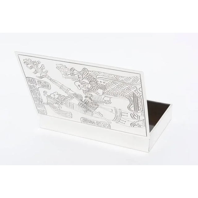 Silver Vintage Sterling Silver and Rosewood Hinged Box by Tane With Greco Aztec Design, MCM For Sale - Image 8 of 10