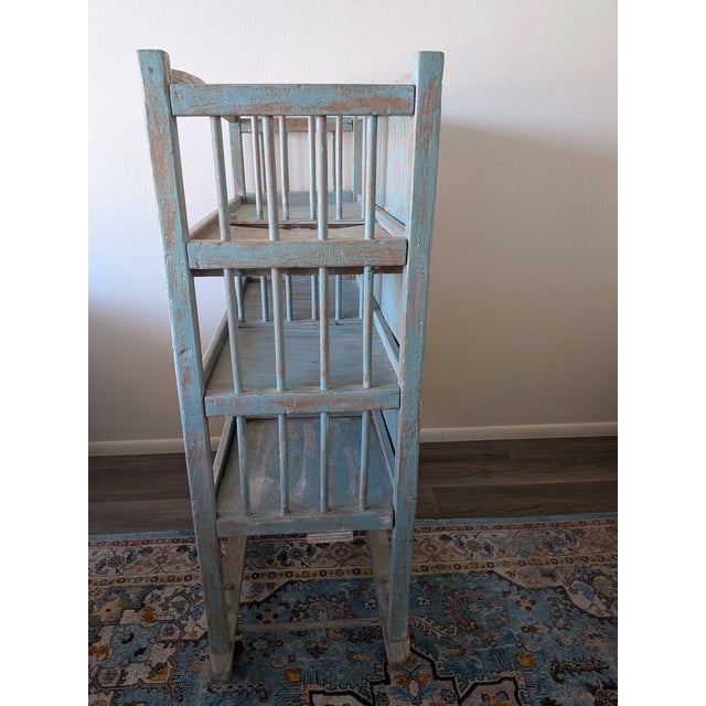 Vintage Rustic Farmhouse Painted Rolling Shelf For Sale - Image 4 of 8