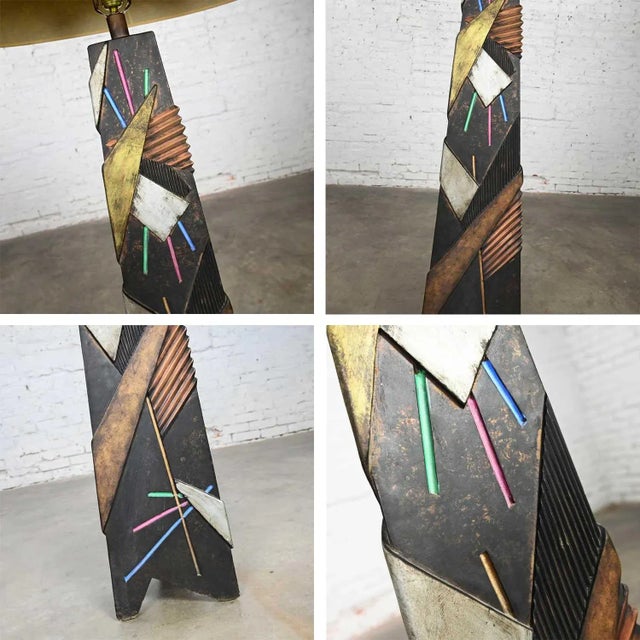 Postmodern Artmaster Studios Geometric Triangular Hand Painted Plaster Floor Lamp For Sale - Image 10 of 13