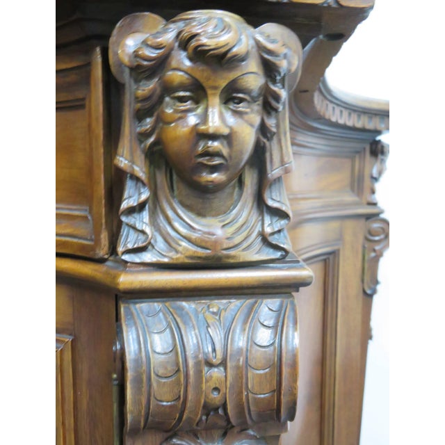 Italian Style Walnut Figural Carved Commode For Sale - Image 4 of 12