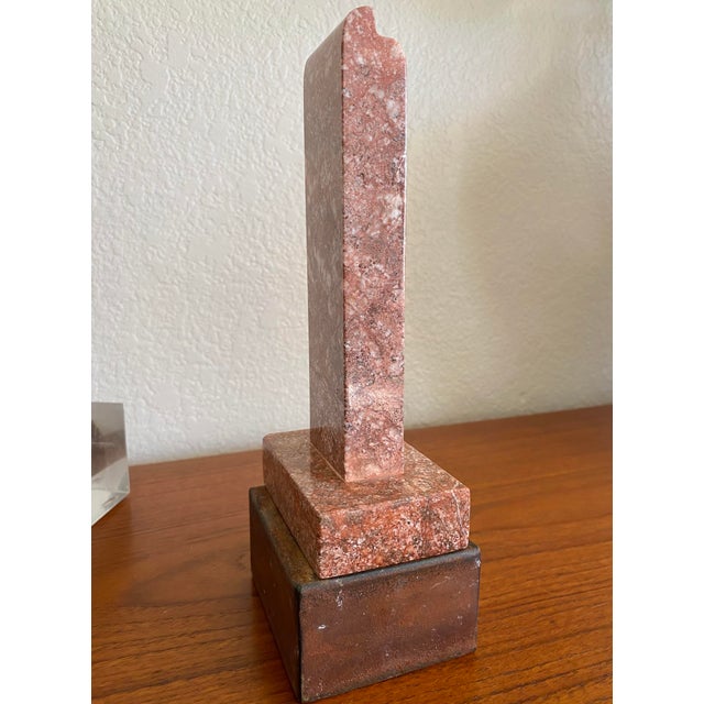 Minimalist Pink Marble Modern Sculpture on Primitive Style Rusty Display Stand For Sale - Image 10 of 13