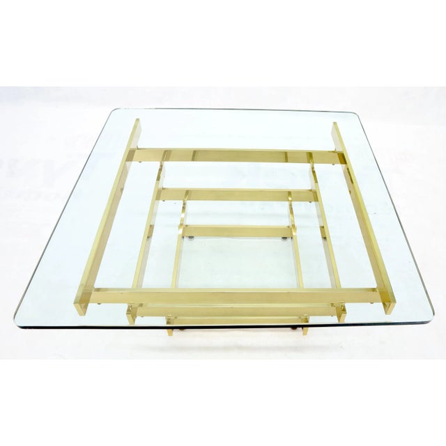 Mid 20th Century Stacked Polished Lacquered Brass Bars Base Glass Top Square Coffee Table For Sale - Image 5 of 11