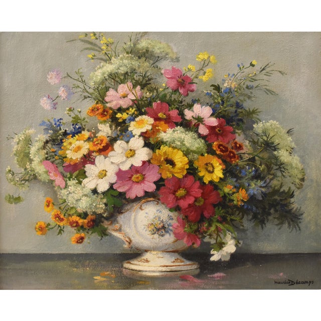 Maurice Alfred Decamps, Still Life with Spring Flowers, 20th Century, Oil on Canvas For Sale - Image 3 of 11