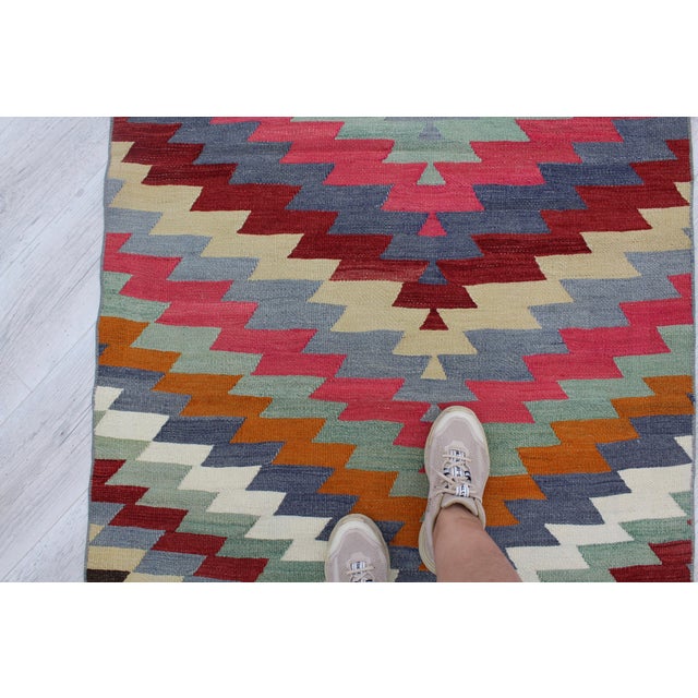 Pastel Coloured Vintage Anatolian Kilim Rug Runner - 40"x149" For Sale - Image 10 of 12